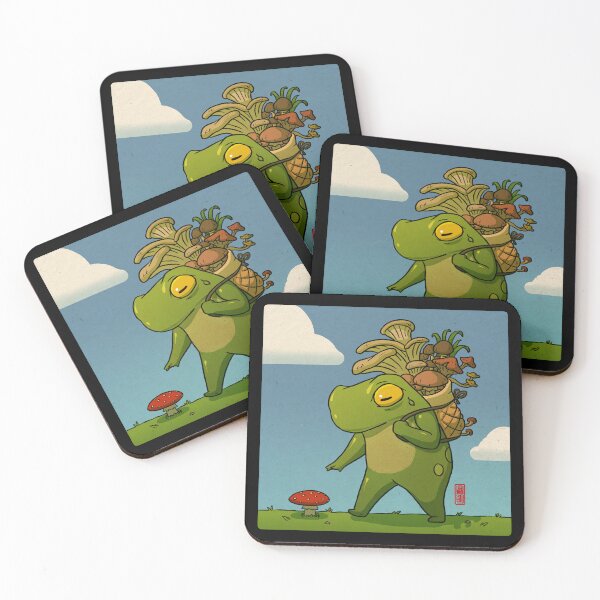Item preview, cute frog mushroom picker art with background designed and sold by DingHuArt.