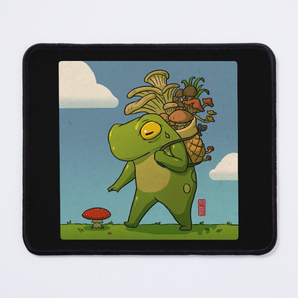 Item preview, cute frog mushroom picker art with background designed and sold by DingHuArt.