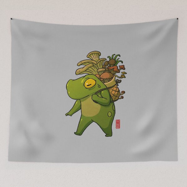Item preview, cute frog mushroom picker art designed and sold by DingHuArt.
