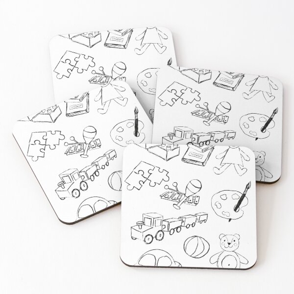 Item preview, black white icons of children's activities and toys designed and sold by colorfulglee.