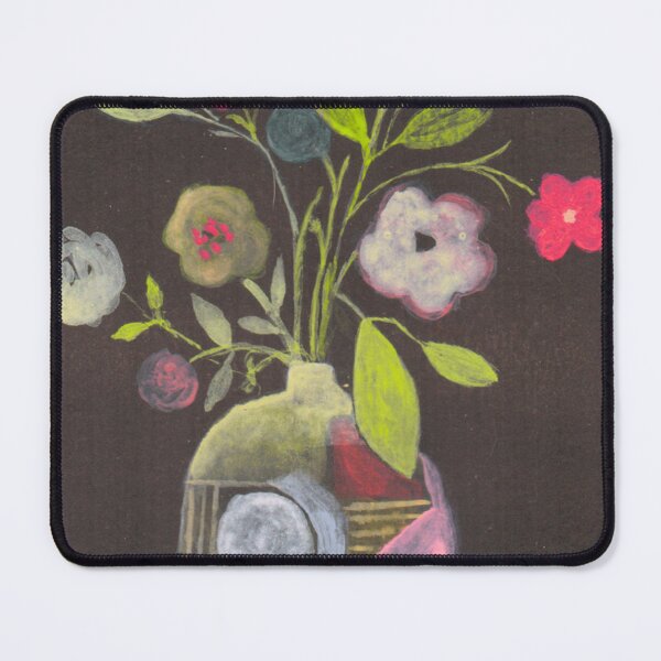 Item preview, Abstract art vase and colorful flowers on black background. Hand painted designed and sold by AcuarelasCA.