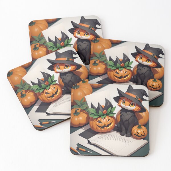 Item preview, a black kitten in a witch's hat with a pumpkin. designed and sold by Sanyas88415.
