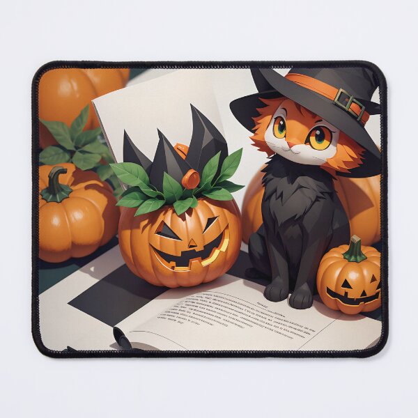 Item preview, a black kitten in a witch's hat with a pumpkin. designed and sold by Sanyas88415.