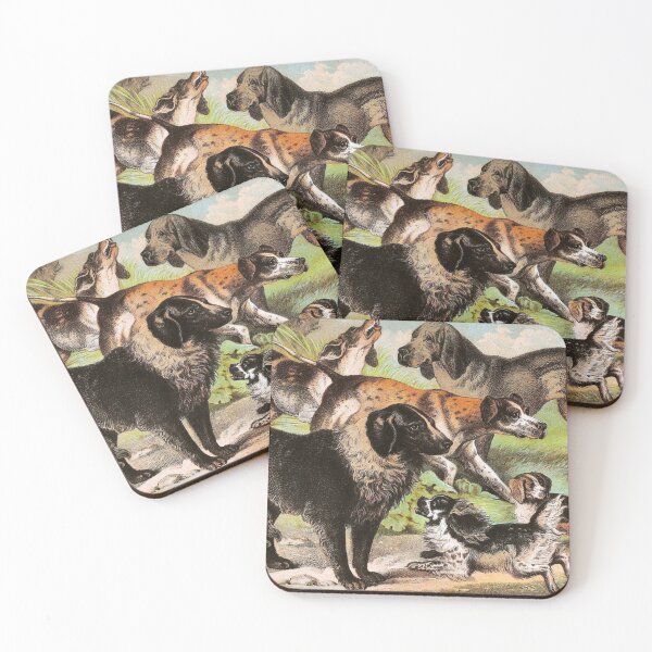 Item preview, Foxhound Pointer King Charles Spaniel and Other Breeds Playing Outdoors Vintage Chromolithograph Dog Lover Gift designed and sold by ElegantTeaTime.
