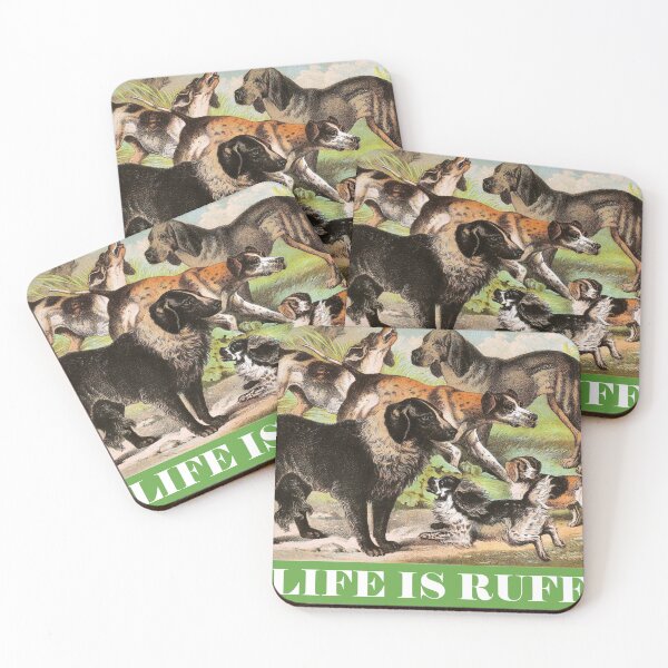 Item preview, Life is Ruff Foxhound Pointer King Charles Spaniel Vintage Chromolithograph (white print) Dog Lover Gift designed and sold by ElegantTeaTime.