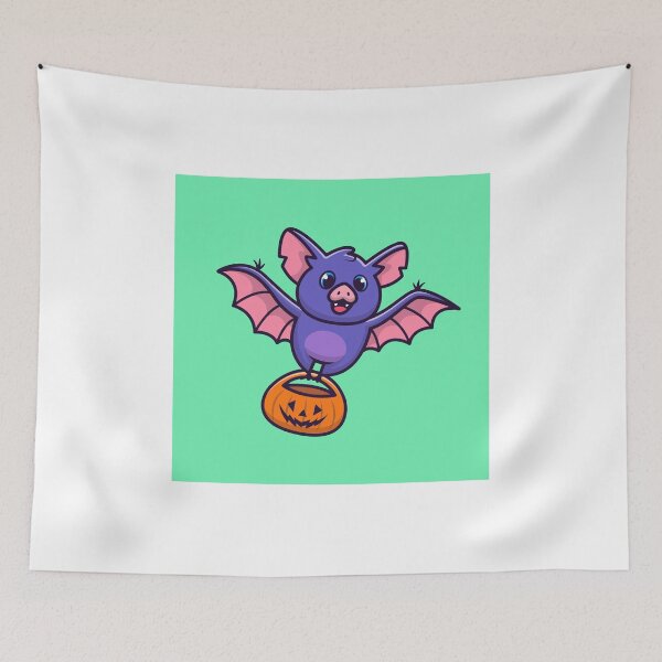 Item preview, Cute Bat with Pumpkin Halloween Cartoon Icon Illustration designed and sold by hjian8219.