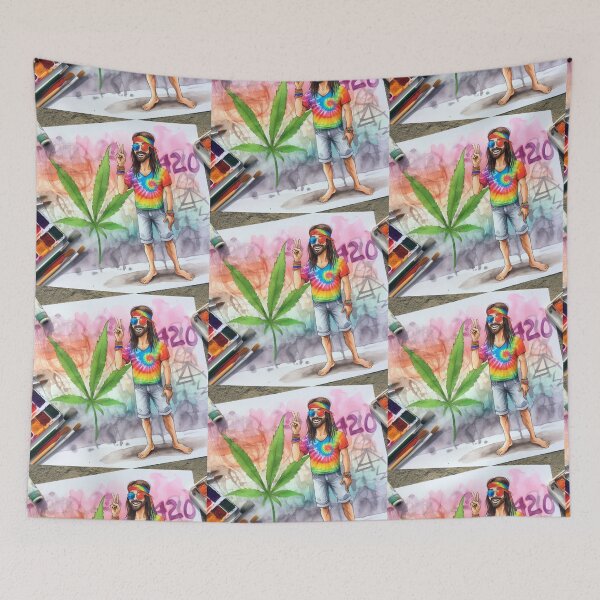 Item preview, Artsy Peace Hippie 420 Watercoloring Poster Canvas Print designed and sold by WooshiArt.