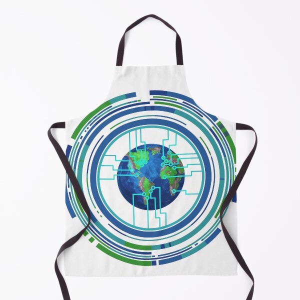Item preview, Bright blue/green Earth globe surrounded by circular technology and AI designed and sold by RichDesignPro.
