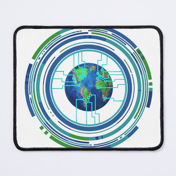 Item preview, Bright blue/green Earth globe surrounded by circular technology and AI designed and sold by RichDesignPro.