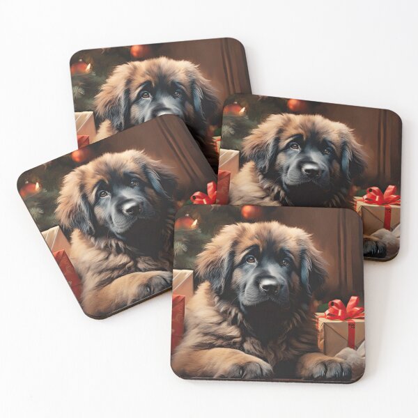 Item preview, Leonberger puppy at Christmas under the Christmas tree with gifts designed and sold by WallyPink.