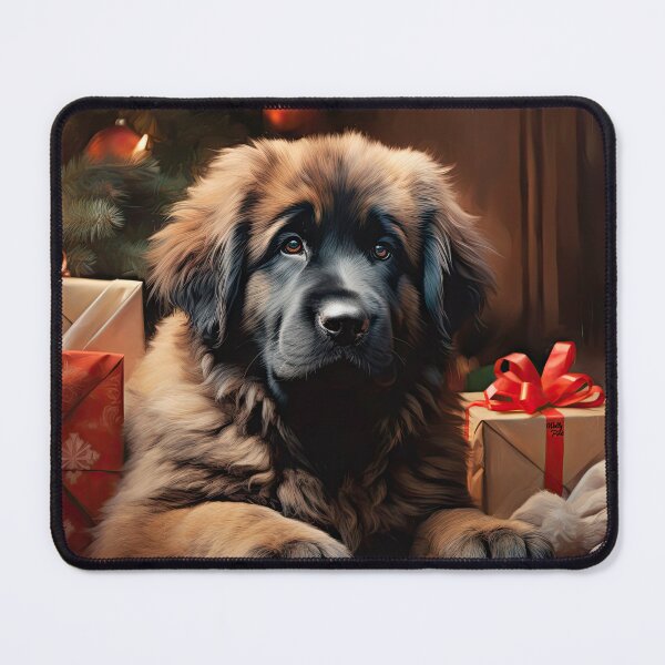 Item preview, Leonberger puppy at Christmas under the Christmas tree with gifts designed and sold by WallyPink.