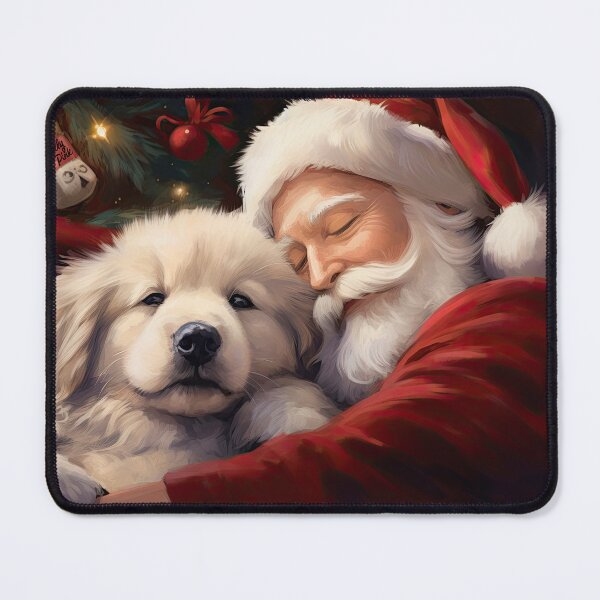 Item preview, Pyrenean mountain dog puppy cuddles with Santa Claus Christmas designed and sold by WallyPink.
