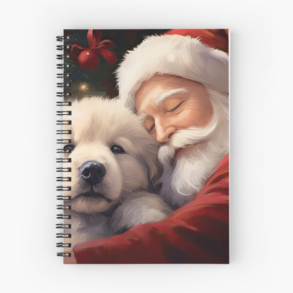 Item preview, Pyrenean mountain dog puppy cuddles with Santa Claus Christmas designed and sold by WallyPink.