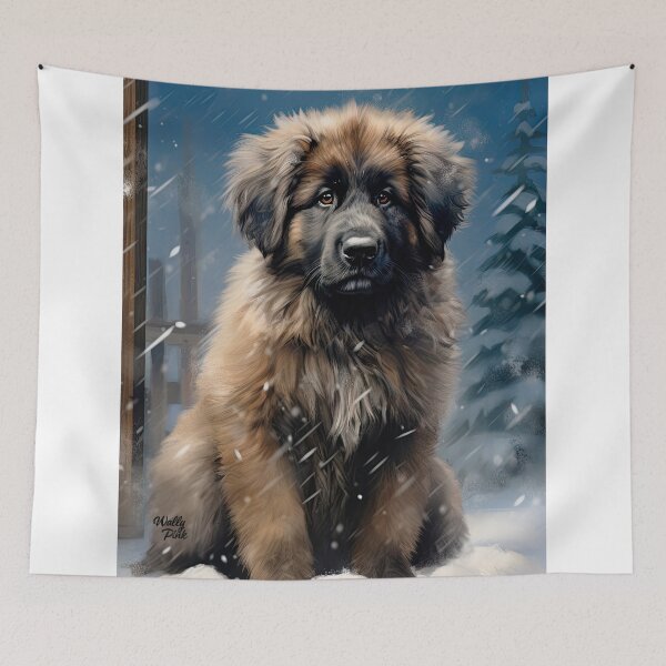 Item preview, little Leonberger puppy outside in winter in the snow designed and sold by WallyPink.