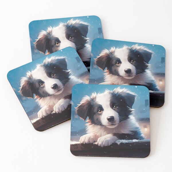Item preview, little border collie puppy in the snow in winter designed and sold by WallyPink.