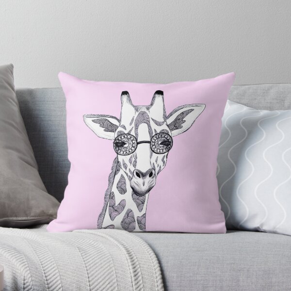 Giraffe with glasses Throw Pillow