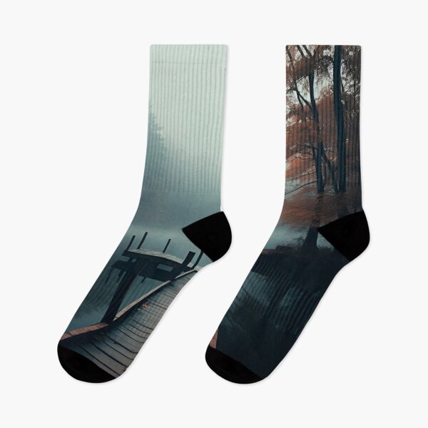 Item preview, wooden dock on a foggy day art print designed and sold by dcrc.