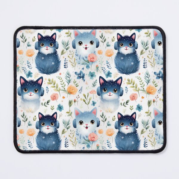 Item preview, Blue cat and flower seamless designed and sold by Paint U by Krisanee.