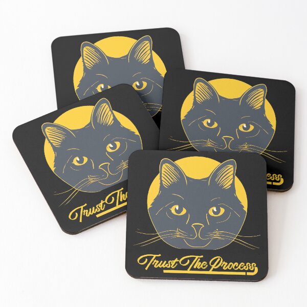Item preview, Black Cat with Yellow Eyes and Yellow Circle on a White Background Trust the Process designed and sold by nicestr.