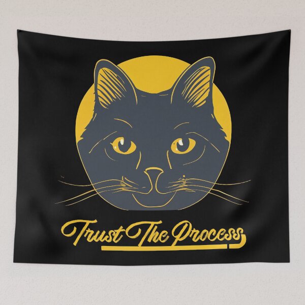 Item preview, Black Cat with Yellow Eyes and Yellow Circle on a White Background Trust the Process designed and sold by nicestr.