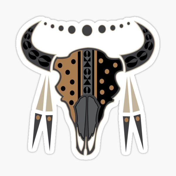 Buffalo Skull and Feathers (Brown) Sticker