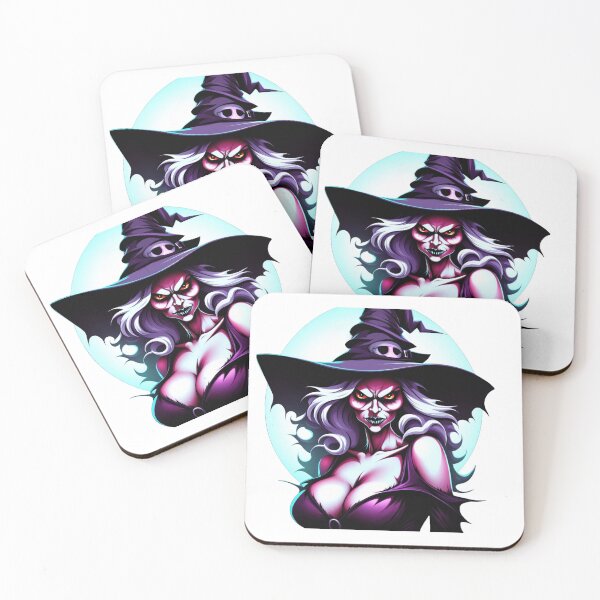 Item preview, Scary old neon glowing witch in dark hat and black eyes at night designed and sold by CoolVisionStd.