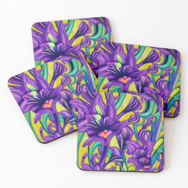 Item preview, Abstract Purple Irises on Yellow designed and sold by calibrit.