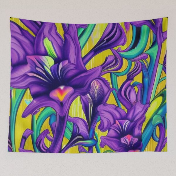 Item preview, Abstract Purple Irises on Yellow designed and sold by calibrit.