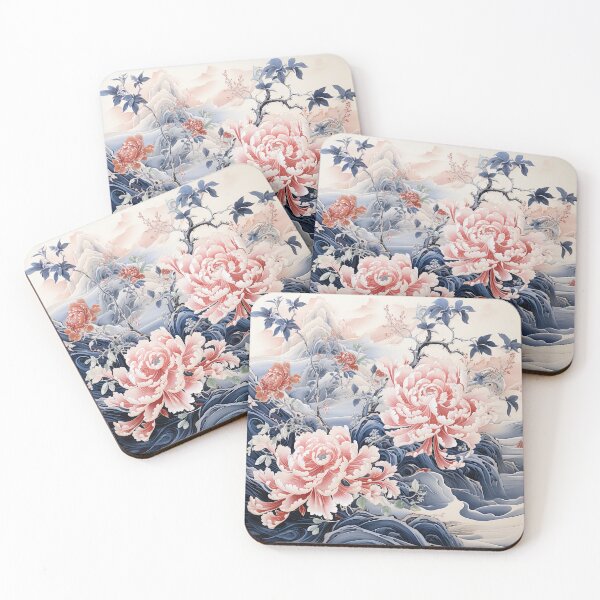 Item preview, Pink and Blue Chinoiserie Style Peonies designed and sold by kansaikate.