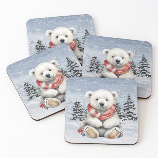 Item preview, Watercolor Red Scarf Polar Bear Winter Wonderland Christmas designed and sold by Cawaiico.