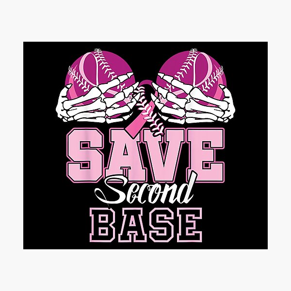 Caterpillar Save Second 2nd Base Funny Baseball Breast Cancer Awareness T- shirt in Black