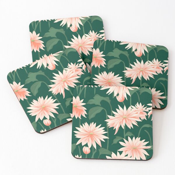 Item preview, Flower Pattern Green Emerald Nights with Blushing Pink Dahlias designed and sold by Macromariu.