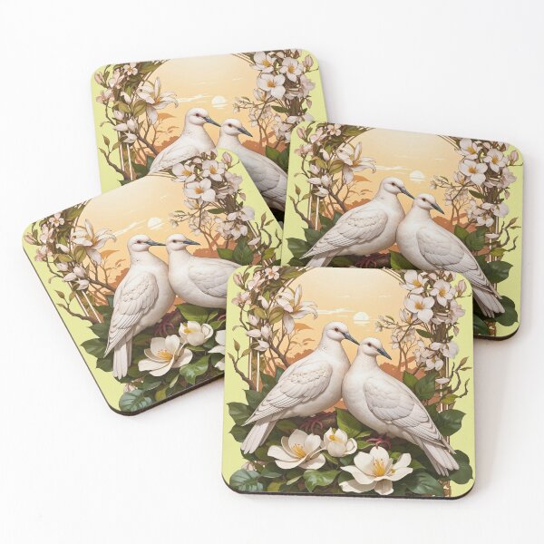Item preview, White Doves on a Magnolia branch retro vintage design designed and sold by BorgSpareParts.