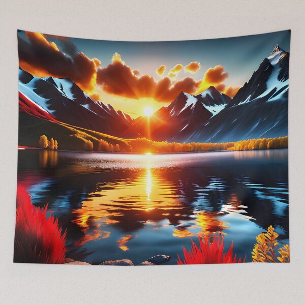 Item preview, sunset ovr the lake and mountains  designed and sold by ARabbitHole.