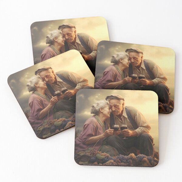 Item preview, OLD COUPLE IN GRAPE FIELD DRINKING WINE designed and sold by Ai-TOUCH.