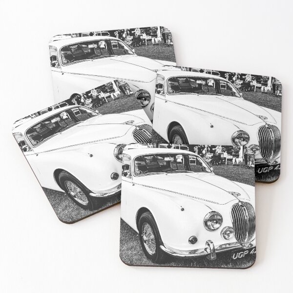 Item preview, Black and white image of the front of a cream Jaguar 3.4/340, 1968 designed and sold by Graham Cornall.