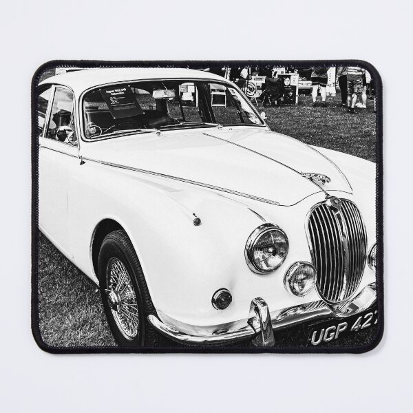 Item preview, Black and white image of the front of a cream Jaguar 3.4/340, 1968 designed and sold by Graham Cornall.