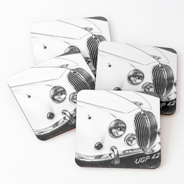 Item preview, Black and white image of the front of a cream Jaguar 3.4/340, 1968 designed and sold by Graham Cornall.