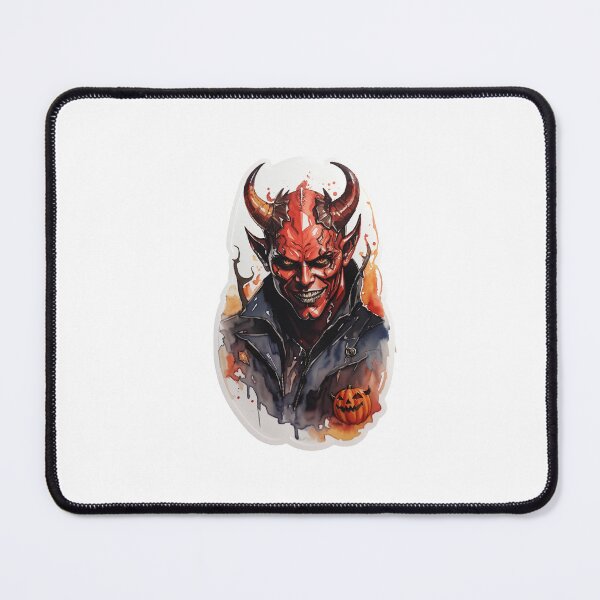 Item preview, A cheerful satan with horns from hell with a cheerful helloween pumpkin designed and sold by desinganddecor.