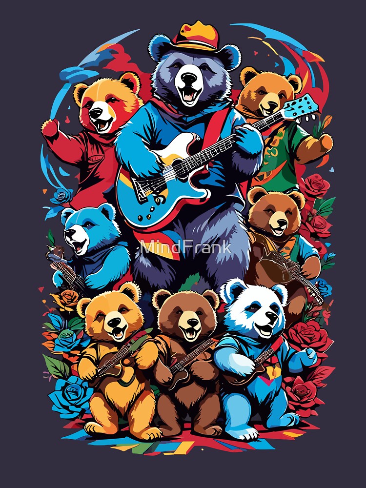 Grateful Dead Marbled Dancing Bear with Bears on Sleeve Hoodie 2x Sand