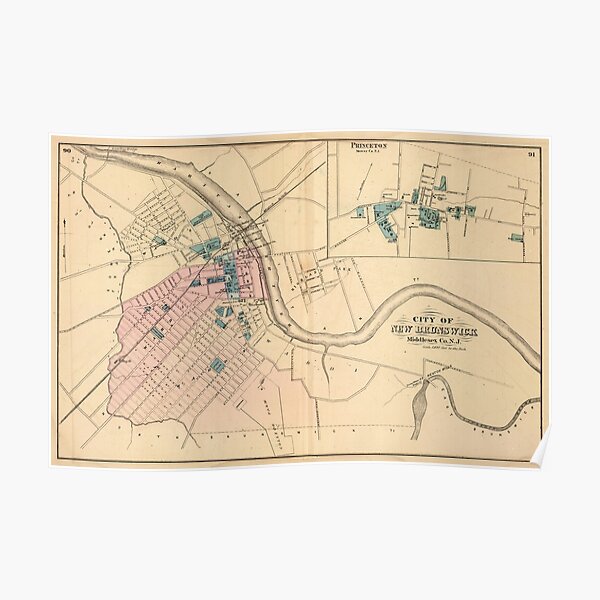 Vintage Map of New Brunswick NJ (1872) Poster