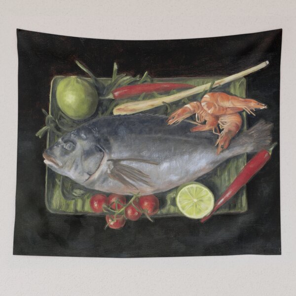 Item preview, Fish, Sea bream with prawns, chili and lime in oils designed and sold by Astridsart-nl.