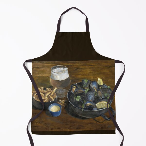 Item preview, Mussels with beer and chips oil painting designed and sold by Astridsart-nl.