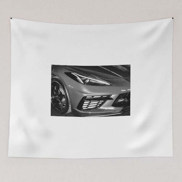 Item preview, Black and white image of the front of a red Chevrolet Corvette on display  designed and sold by Graham Cornall.