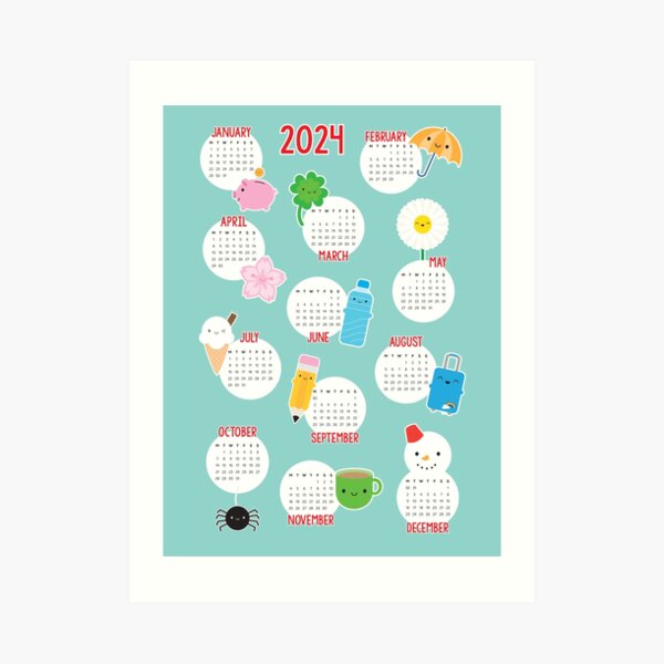 2024 Calendar Art Print Cats Blowing Bubbles Art Print for Sale