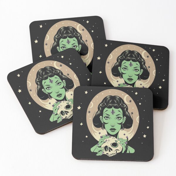 Item preview, Green witch with skull for halloween designed and sold by LuckyFamily.