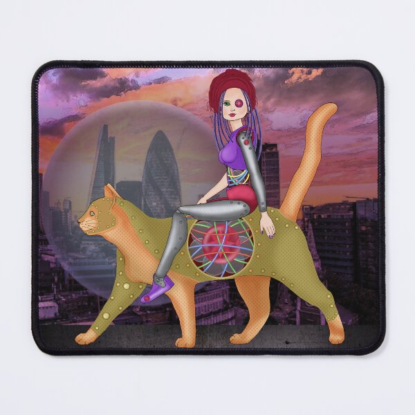 Item preview, Cyber girl and cyber cat in the city at night designed and sold by KateQR.
