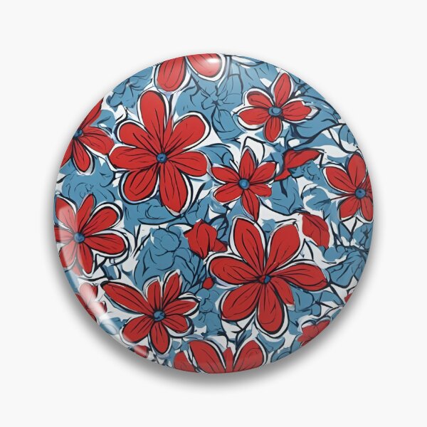 Item preview, Blue Red White Floral pattern designed and sold by SeamCraft.