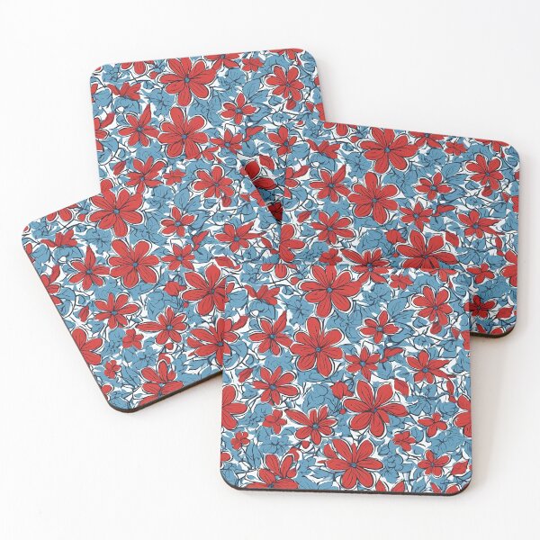 Item preview, Blue Red White Floral pattern designed and sold by SeamCraft.