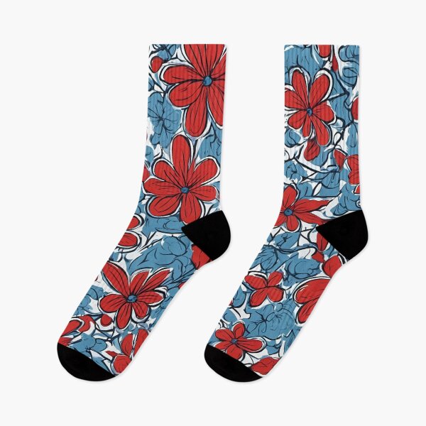 Item preview, Blue Red White Floral pattern designed and sold by SeamCraft.